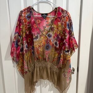 Angie Multicolor Floral Sheer Flowy Blouse